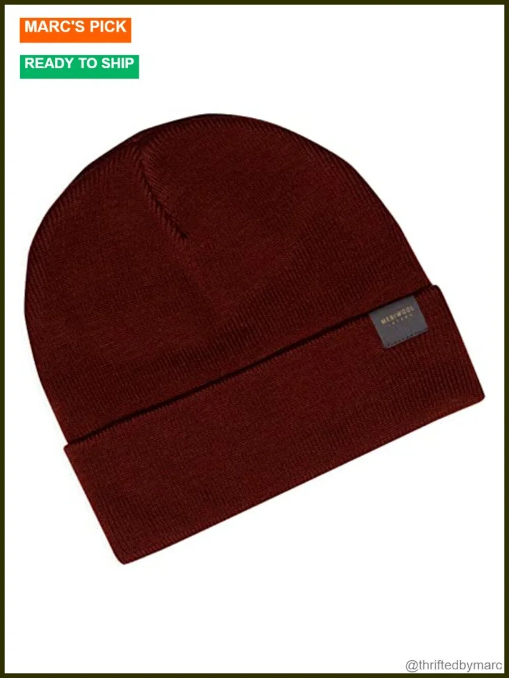 Merino Wool Blend Ribbed Knit Cuffed Beanie Hat